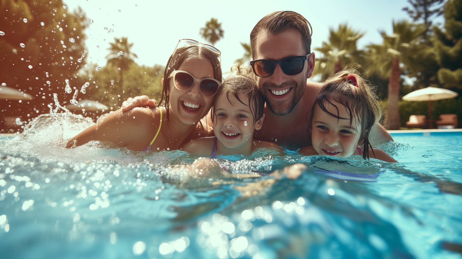 Family in pool in Redding, CA Summer.