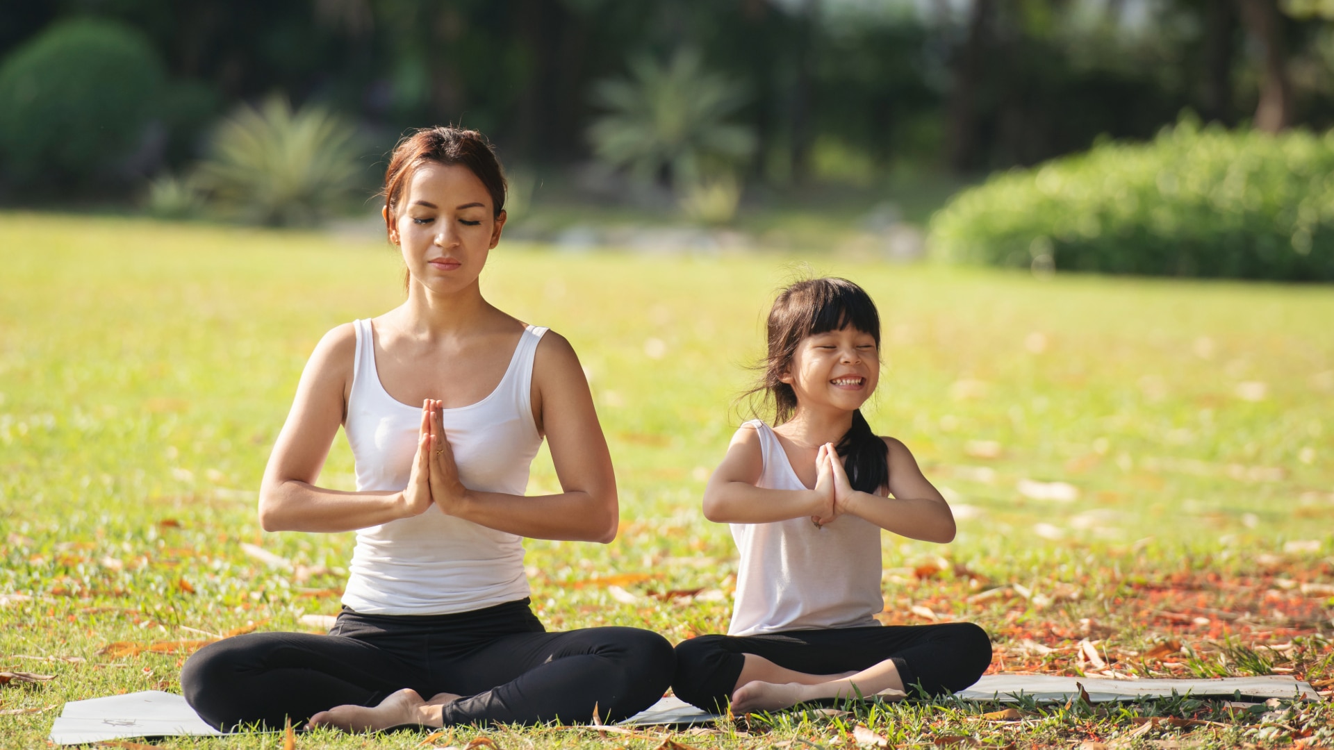family yoga in backyard in Redding CA.